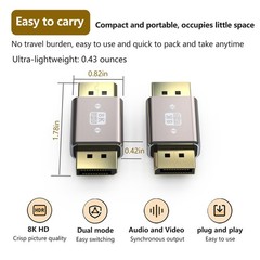 2 Pack 8K DisplayPort Male to Male Adapter 180 Degree DP Connector for TV