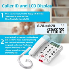 Corded Phone With Caller ID, Big Button Phone For Visually Impaired Seniors,