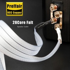 Pair Silver Plate Copper Speaker Cable Flat Bi-Wire Loudspeaker Banana Connector