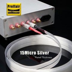 Pair OCC Silver Plated Flat Cable Audio Signal Interconnect Wire Hi-end RCA Plug
