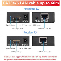 60M RJ45 HDMI Extender 1080P HDMI Network Adapter by CAT5e CAT6 LAN Extensor