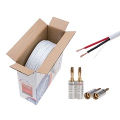 100FT 16/2 AWG White Speaker Wire CL2 CCA Audio Cable + 4 Free Banana Plugs