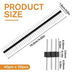 20Pcs Male Header Pin 2.54 mm 40 Breakaway Headers 0.1 inch Breakaway…