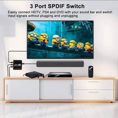 3×1 Aluminum Spdif Toslink Optical Digital Audio Splitter Remote Switch Hub e
