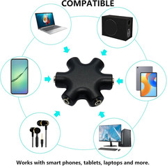 5-Jack Audio Headphone Jack Splitter 5 Way for 3.5Mm Devices Multi Earphone Aux