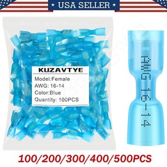 100-500X Spade Heat Shrink Wire Connectors 16-14 AWG Female Crimp Terminals Blue