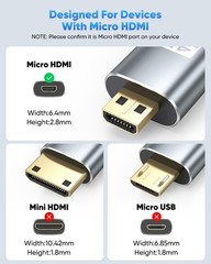 Micro HDMI to HDMI Cable 6FT 4K@60Hz 2K@165Hz Nylon Braided HDR ARC 3D for Pi/PC