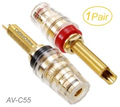 2x Long Thread 4mm Banana Speaker Terminal Binding Post Hard Copper, Black/Red