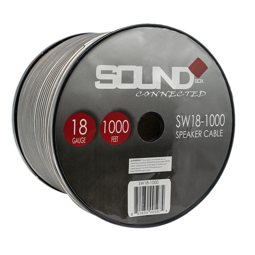 SoundBox SW18-1000, 18 Gauge Home / Car Speaker Wire Spool – 1000′
