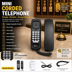 Wall Mount Black Desktop Corded Landline Phone Fixed Telephone Home Office Wired
