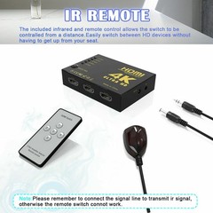 5 In 1 Out HDMI Switch 4K Splitter 5 Port Selector Switcher Hub IR Remote HDTV