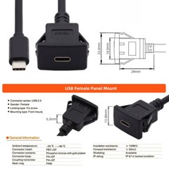 USB-C Type-C Male to Female 10Gbps Extension Cable Flush Car Latch Mount USB 3.1