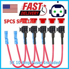 5 PCS Set Add Circuit 10Amp Blade Style Low Profile Mini Fuse Holder Fuse Tap