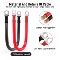 WattCycle 4AWG 11 Inches Battery Inverter Cable Set for Solar Car Boat Marine