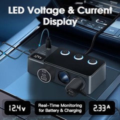 30W 8-in-1 Car Charger Cigarette Lighter Splitter Adapter Fast USB/C QC PD