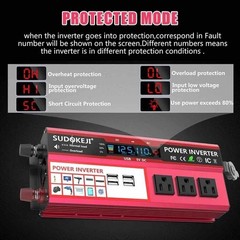 5000W Car Power Inverter DC 12V To AC 110V Pure Sine Wave Solar Converter 4 USB