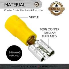 100 Vinyl Female Quick Disconnect Terminal 12-10GA AWG gauge Yellow 0.250″ Wire