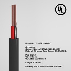 14AWG Speaker Wire 14 Gauge Oxygen-Free OFC UL CL2/3 Rated Cable 500FT 2/14 4/14