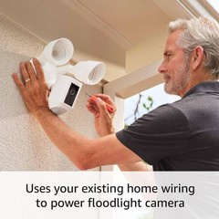 Ring Floodlight Cam Wired Plus 1080p Outdoor WiFi Camera with Night Vision=Black
