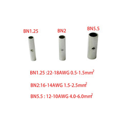 100PCS 22-18 AWG Non Insulated Butt Connectors, Seamless Bare Copper Crimp Splic