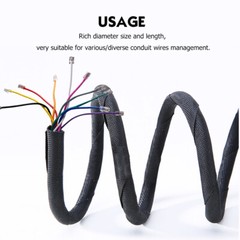 Black Self Wrapping Braided Split Wire Loom Cable Sleeve Harness Management Lot