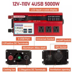5000W Car Power Inverter DC 12V To AC 110V Pure Sine Wave Solar 4 USB Converter