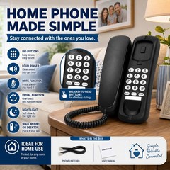Corded Landline Phone Black Desk Wall Mount Telephone for Home Office Business