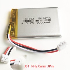 3.7V 1000mAh Li-po Rechargeable Battery 503450 JST 3Pin plug 1.0/1.25/2.0mm/2.5