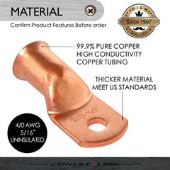 5pcs 4/0 AWG 5/16″ Copper Wire Ring Terminal Crimp Welding Cable Lug Connectors