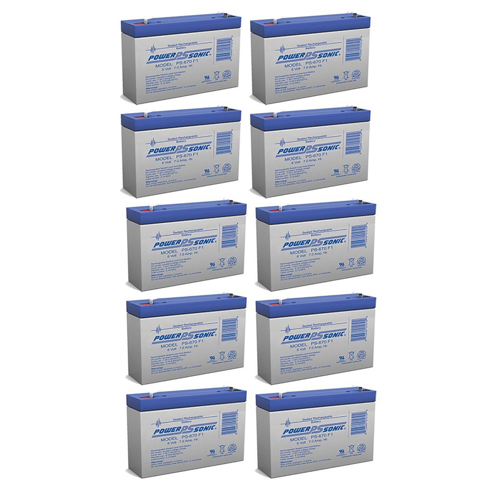 Power-Sonic 10 Pack – 6V 7AH SLA Battery Replaces PS-670 GP672 LC-R067R2P NP7-6