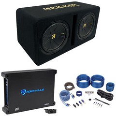 Kicker 50DCWC122 Dual 12″ Subwoofers+Vented Sub Box+Mono Amplifier+Wires DCWC122