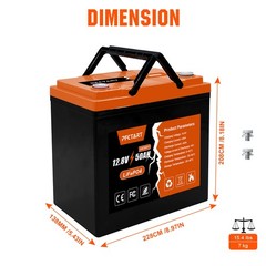 50Ah 12.8V LiFePO4 Lithium Battery Rechargeable with 50A BMS for Home RV Camping