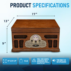 SoundBeast All-in-One Turntable – Record Player Bluetooth CD Cassette Tape FM