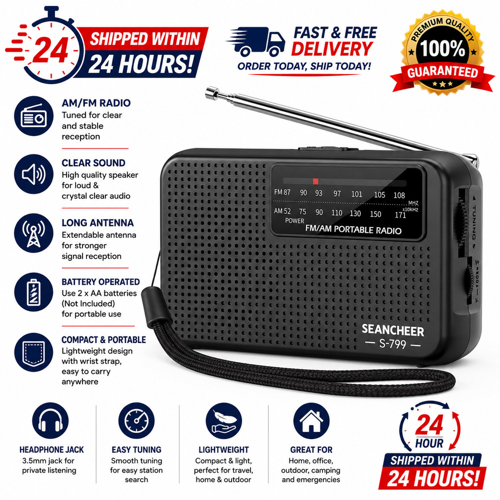 Portable Radio AM FM, Transistor Radio, Plug in Wall or Battery Operated Radio