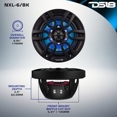 DS18 NXL-6BK 6.5″ 2-WAY MARINE SPEAKERS RGB LED LIGHTS 300W Max 4 Ohm