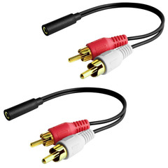3.5mm Female to 2 RCA Male Y Splitter Audio Cable Stereo Adapter 8″ (2 Pack)
