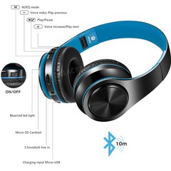 Blue Wireless Bluetooth Foldable Headphones Over Ear Hi-Fi Stereo Headset PC TV