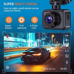 Dash Cam Front and Rear, 2.5K Dual Dash Camera for Cars, 2560P Mini Car Camera