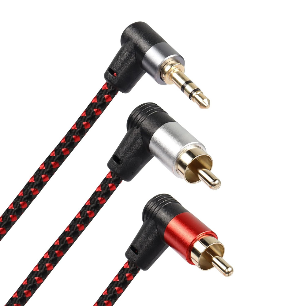 90 Degree Right Angle 3.5Mm to 2 RCA Cable 6FT,2RCA Male to 3.5Mm TRS Male Stere
