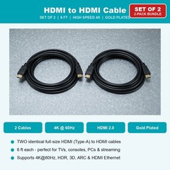 HDMI Cable 6FT 4K 2 Pack High Speed for TV Monitor PS5 PS4 Xbox Roku Fire Stick