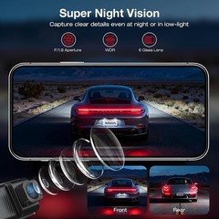 Beferich J18 4K 2.5K Dual Dash Cam GPS WiFi 64GB Card 256GB Max front rear night