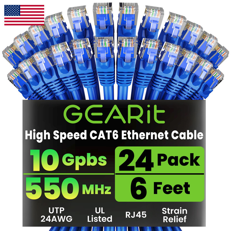 Gearit Cat 6 Ethernet Patch Cable 6 Ft Blue 24-Pack Cat6 Ethernet Patch Cables