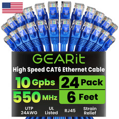 Gearit Cat 6 Ethernet Patch Cable 6 Ft Blue 24-Pack Cat6 Ethernet Patch Cables