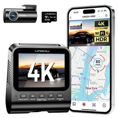 LINGDU 4K+1080P Dashcam WiFi6 GPS ADAS Front and Rear Camera Park Mode Free 64GB