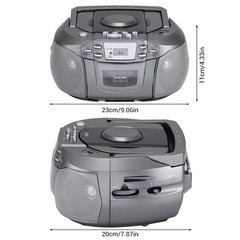 Silver Portable Bluetooth CD Cassette Boombox AM FM Radio USB Stereo Speaker