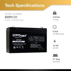 USED – ExpertPower 6V 12AH F1 AGM Rechargeable Battery TESTED