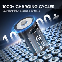 4 Pcs 2100mwh RCR123 CR123A CR123 3V Rechargeable Lithium Li-ion Battery +Cable