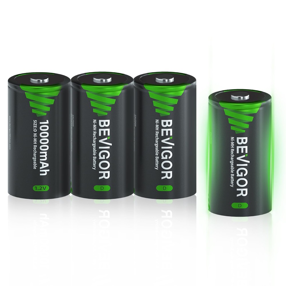 BEVIGOR Rechargeable D Batteries, High Capacity 10000mAh NiMH D Cell Batterie…