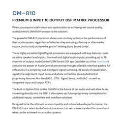 AudioControl DM-810 DSP Matrix Digital Signal Processor 8-CH Input/10-CH Output