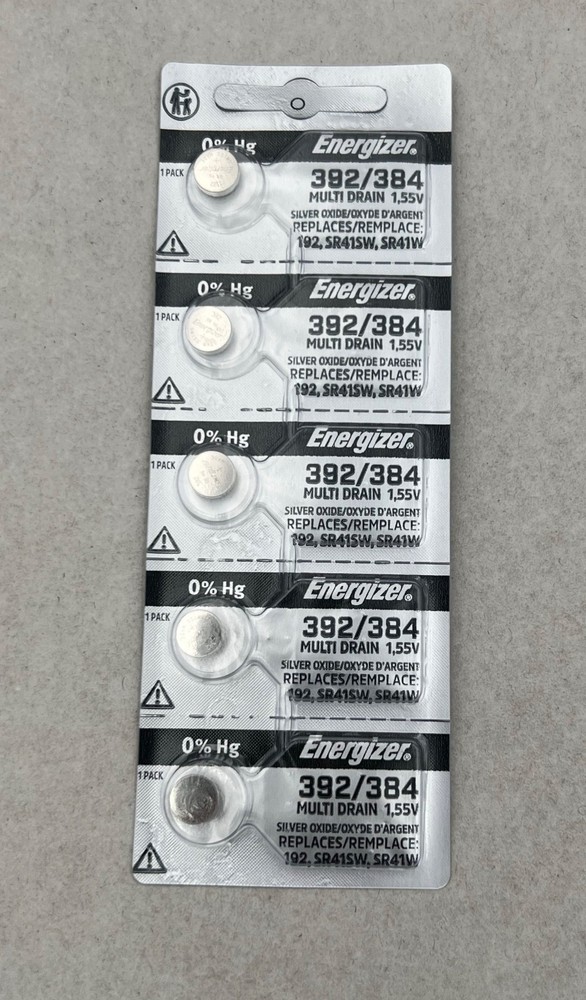 5 Energizer 392 SR41SW Silver Oxide 1.55V Low Drain Coin Cell Batteries